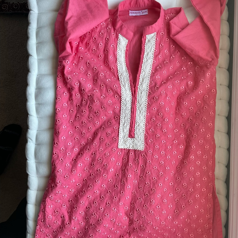 [Khaadi] Girls Pink Embroidered Kurta with White Detailing - Size 6/7